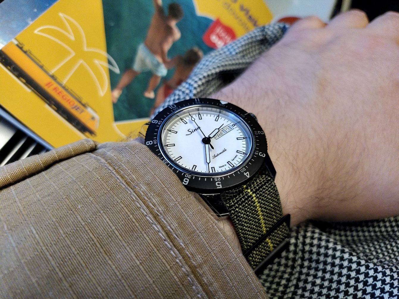 Sinn 104 St Sa I W with a Sinn 105 bezel set to UTC.